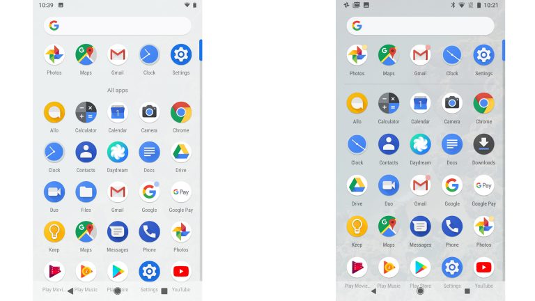 Android 9.0 (left), Android 8.1.0 (right)